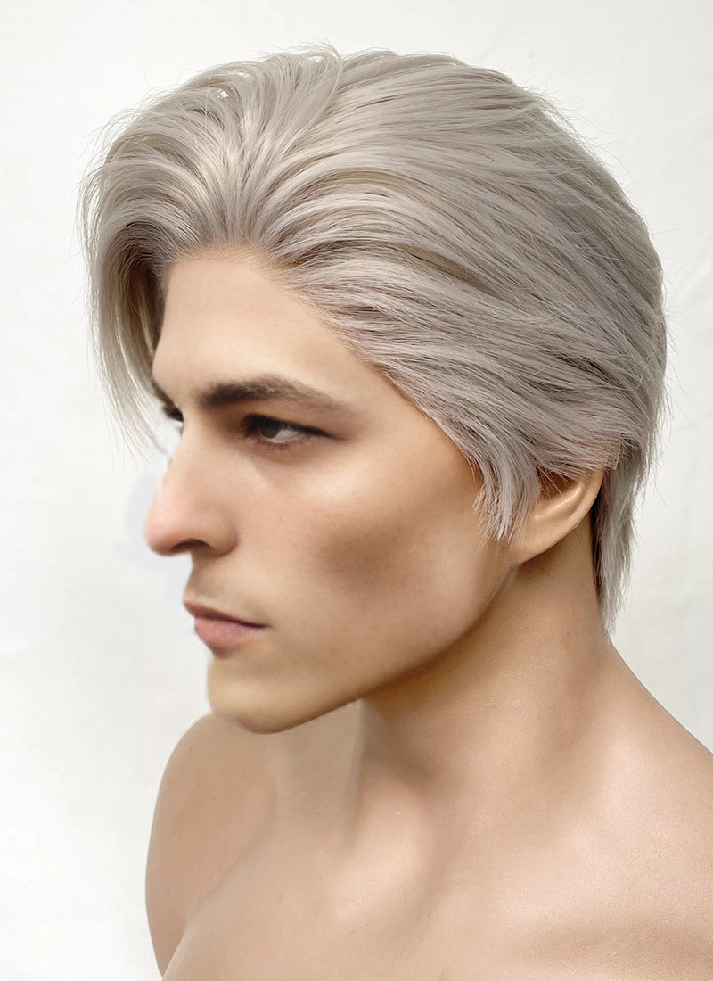 Pastel Grey Blonde Straight Lace Front Synthetic Men's Wig LF6092