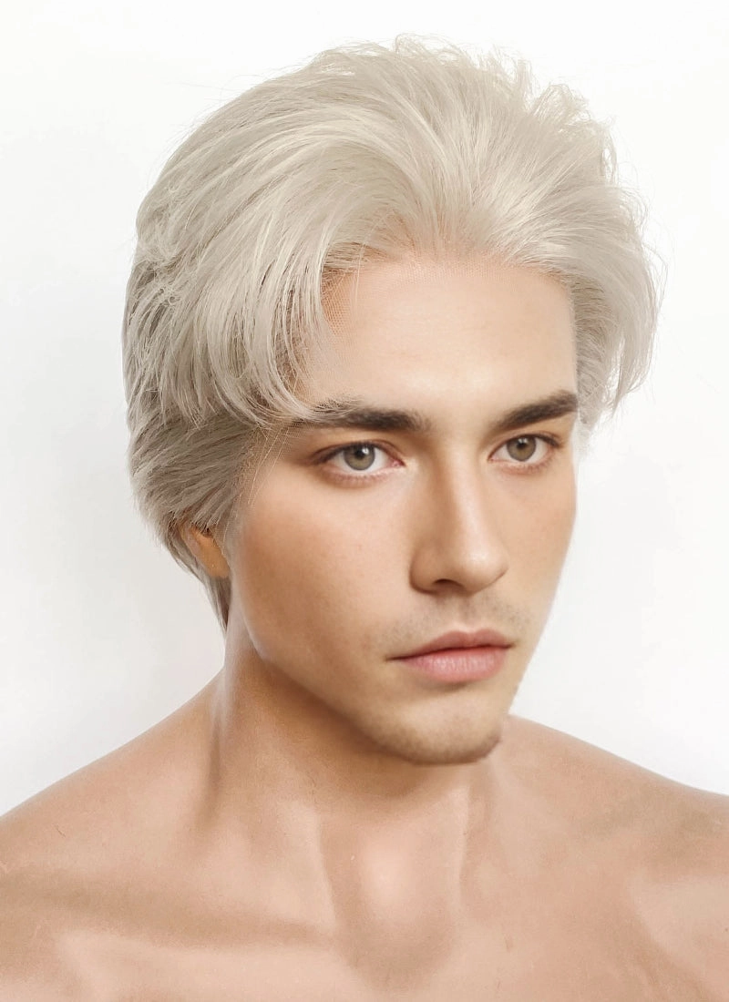 Pastel Grey Blonde Straight Lace Front Synthetic Men's Wig LF8038