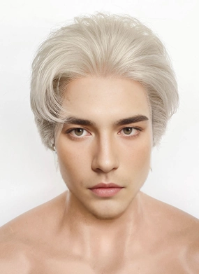 Pastel Grey Blonde Straight Lace Front Synthetic Men's Wig LF8038