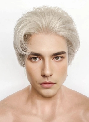 Pastel Grey Blonde Straight Lace Front Synthetic Men's Wig LF8038