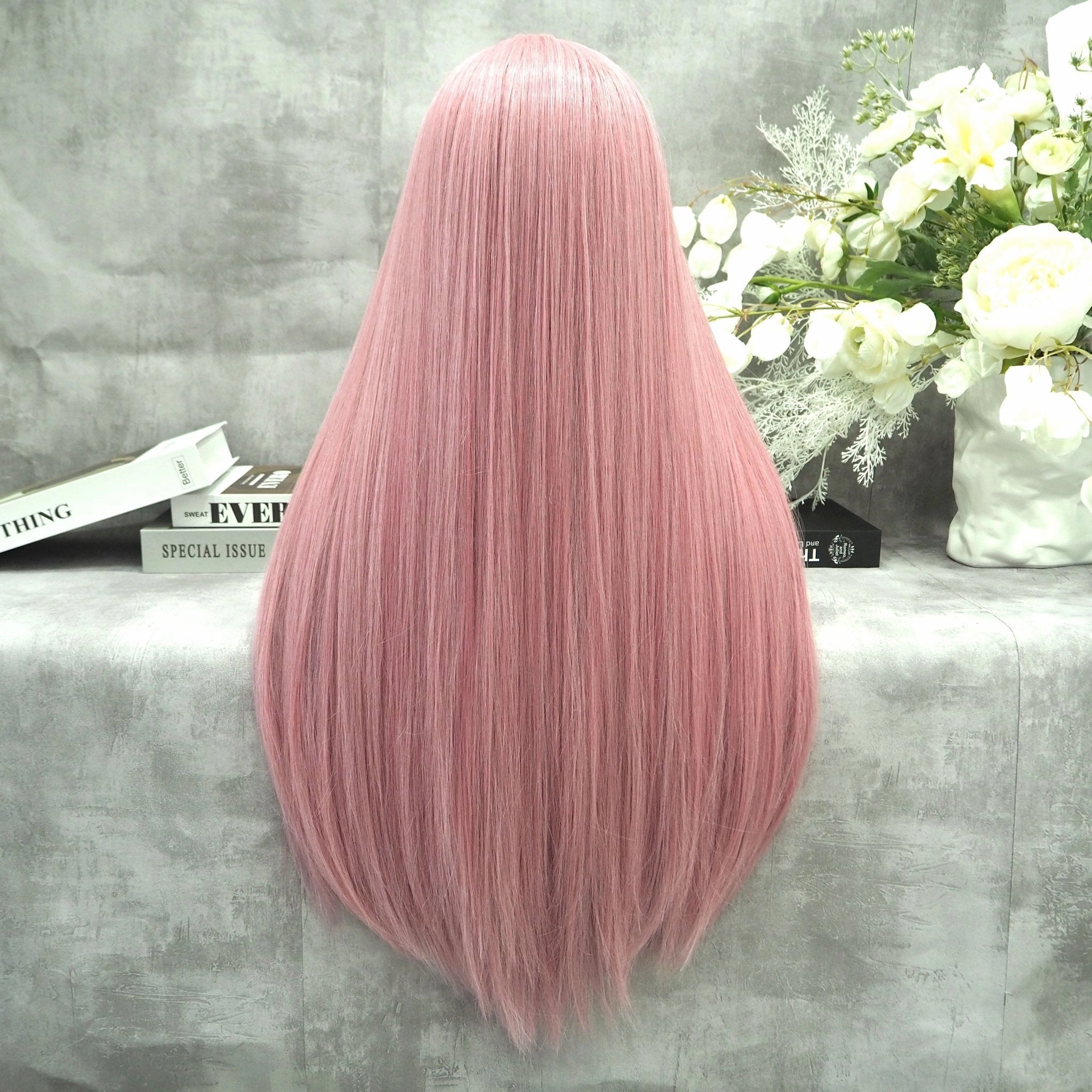 Peach Pink Long Straight Synthetic Lace Front Wig For Women