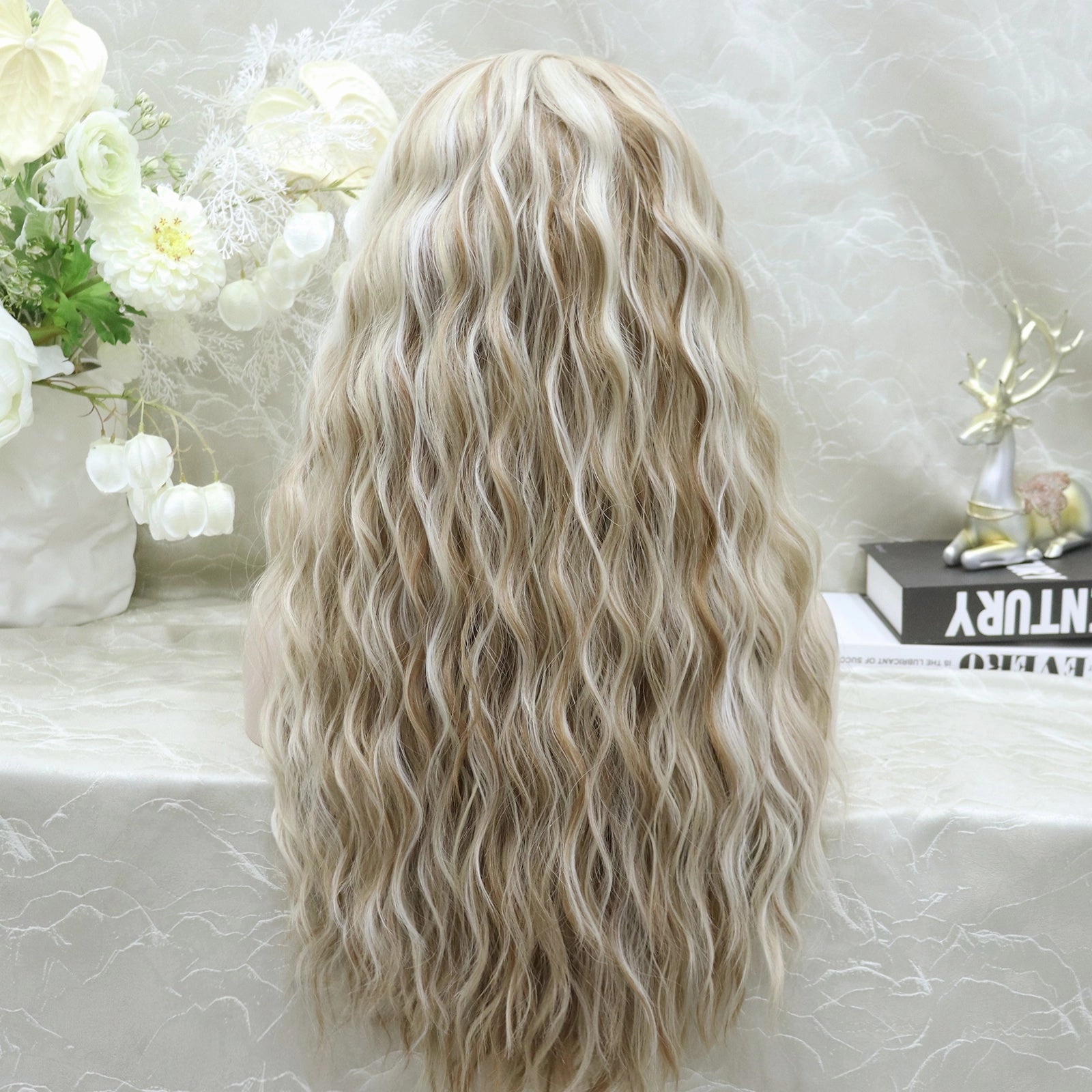 Phoebe Skunk Stripe Cream Blonde With Highlight Water Wave 13*4 Lace Front Wig