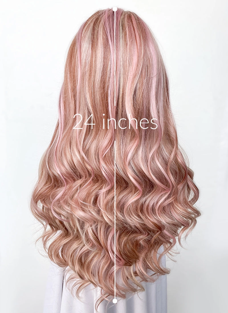 Pink Blonde Brown Mixed Wavy Lace Front Synthetic Wig LW4019
