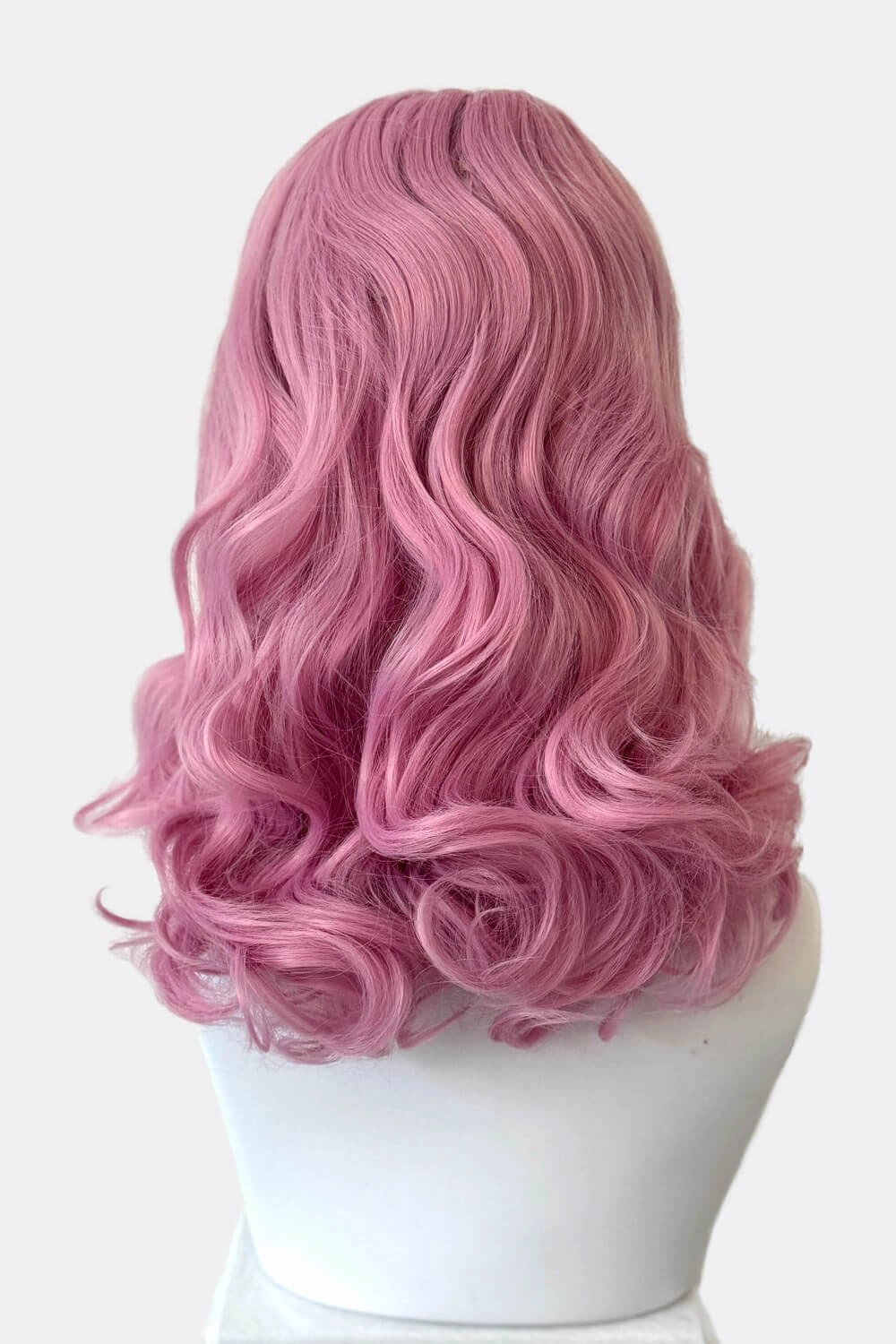 Pink pinup style wig, with finger waves and a short fringe, 1950s style: Stevie