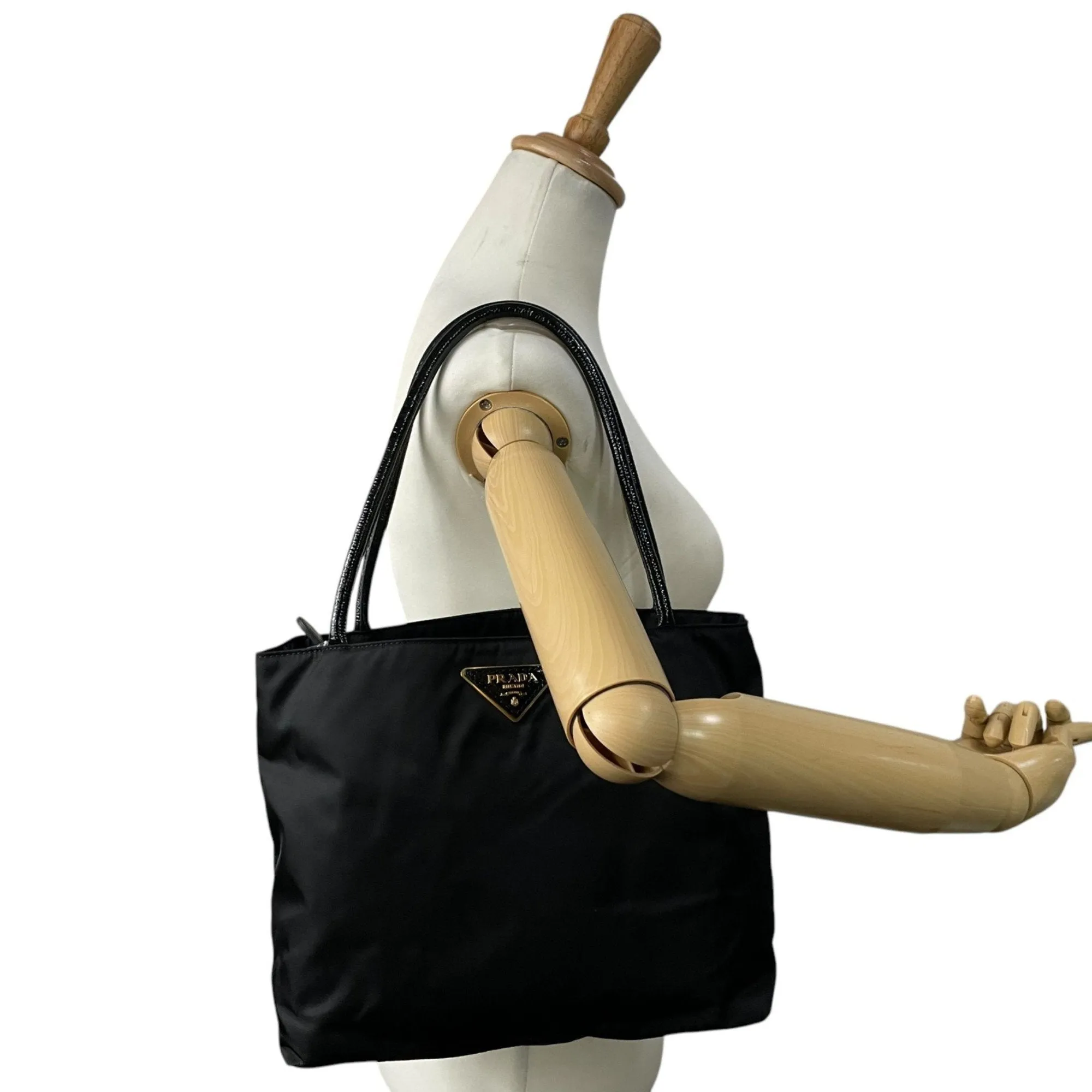 Prada Nylon Patent Leather Handbag Shoulder Bag Tote Bag (Pre-Owned)