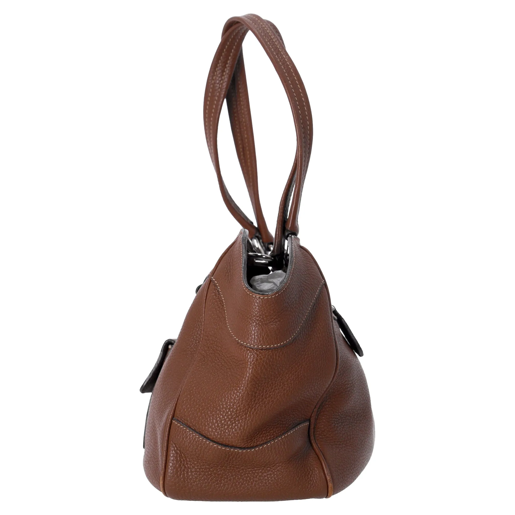 Prada Vitello Daino Small Tote in Brown Leather