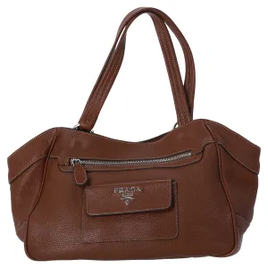 Prada Vitello Daino Small Tote in Brown Leather