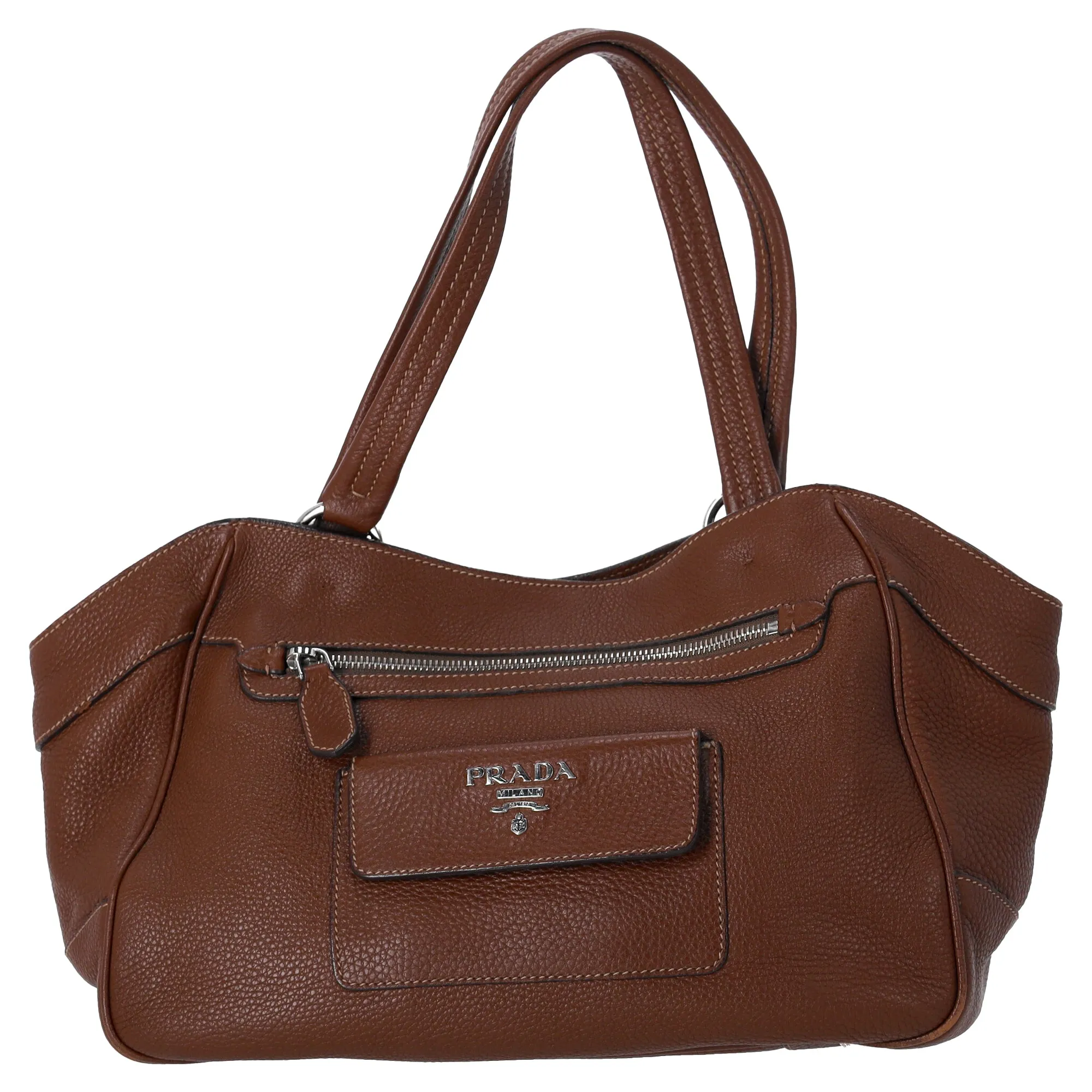 Prada Vitello Daino Small Tote in Brown Leather