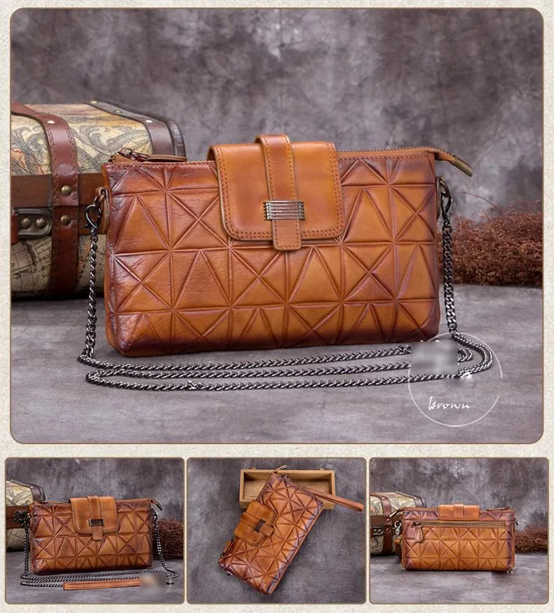 Purple Leather Geometric Womens VIntage Chain Shoulder Bag Side Bag Red Chain Clutch Purse for Ladies