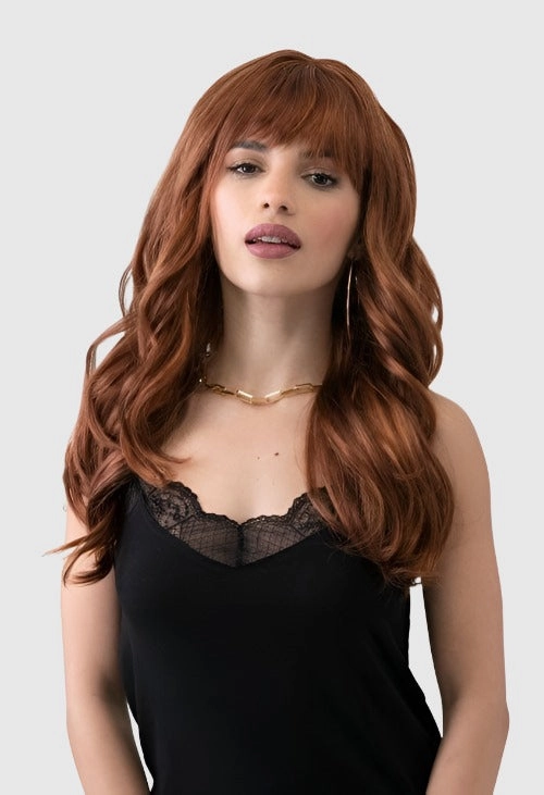 Red auburn & blonde wig with long cascading waves: Floriana