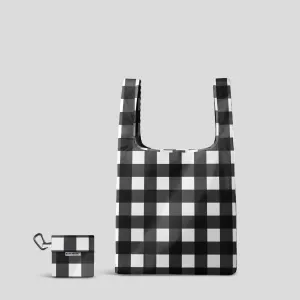 Reusable Shopping Bag - 2 Sizes -- Black Large Gingham