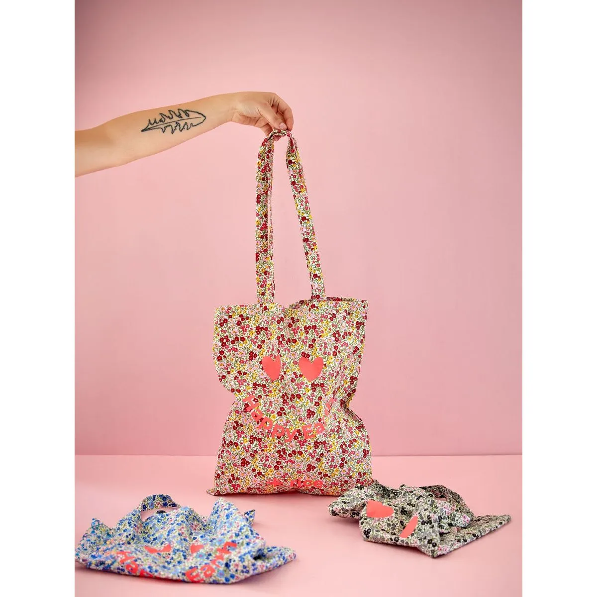 Rice DK Cotton Tote Bag "Flower" in Red and Yellow