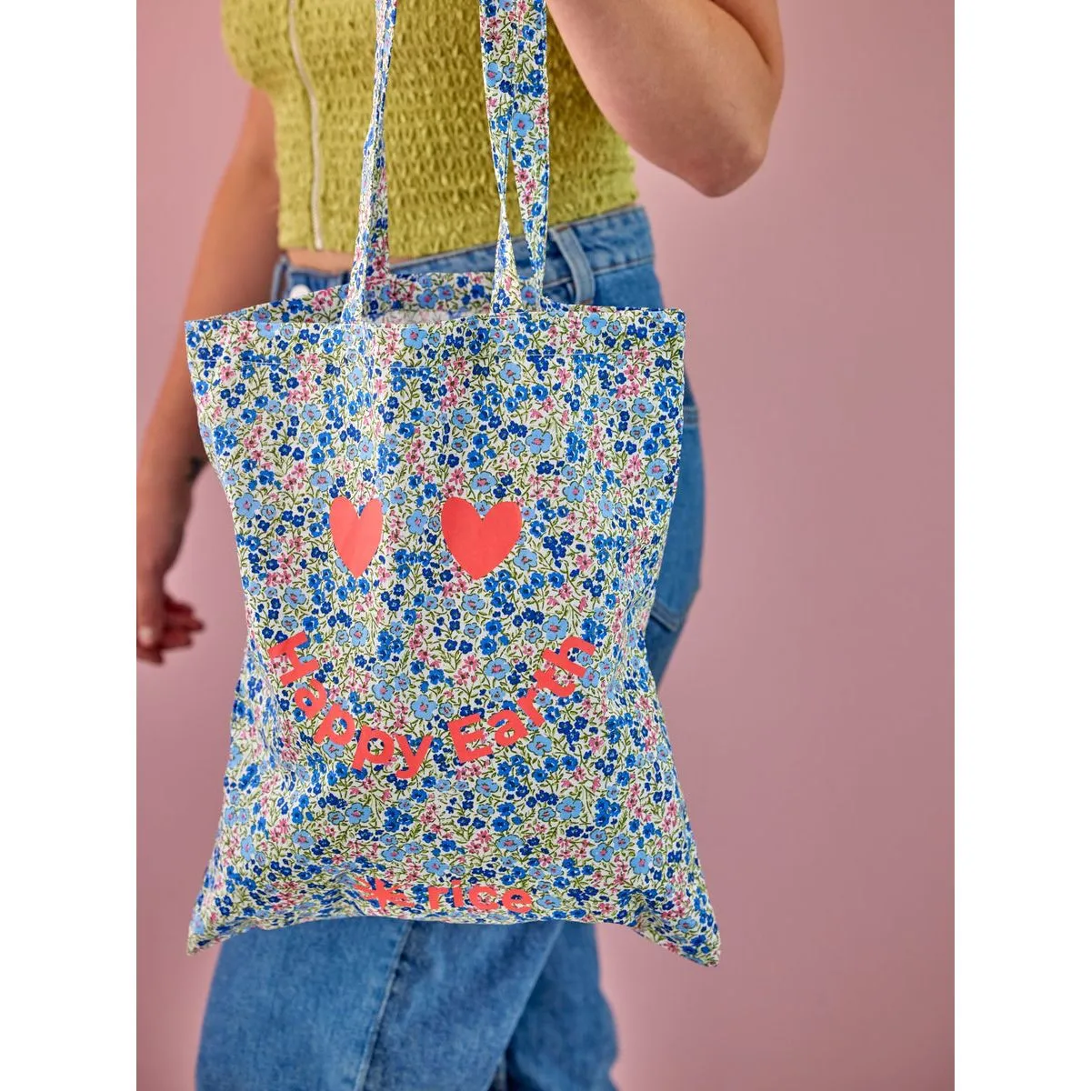 Rice DK Cotton Tote Bag "Flower" in Red and Yellow