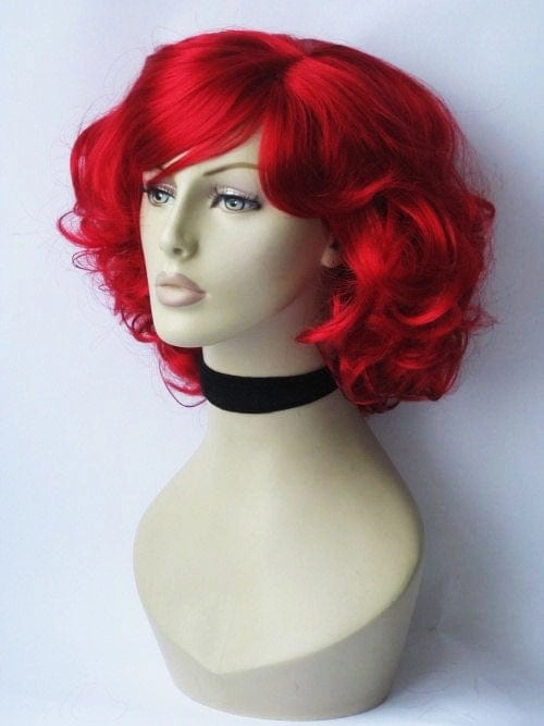 Rihanna style red wig, short with curls: Rihanna