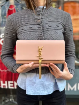 Saint Laurent Tan Leather Cassandre Clutch