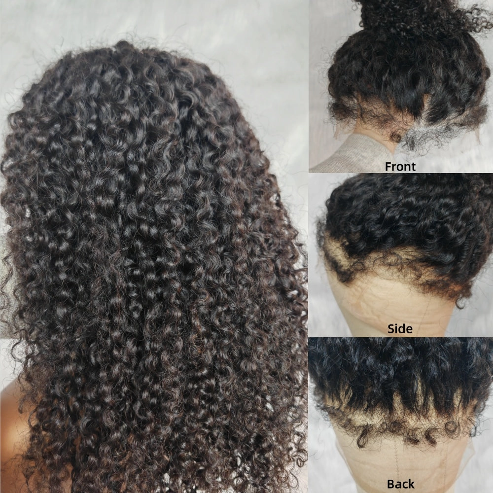 Skin Melt 360 Lace Knot-free Fluffy Edge Invisible Strap Human Hair Frontal Wig | Burmese Kinky Curly