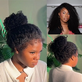 Skin Melt 360 Lace Knot-free Fluffy Edge Invisible Strap Human Hair Frontal Wig | Burmese Kinky Curly