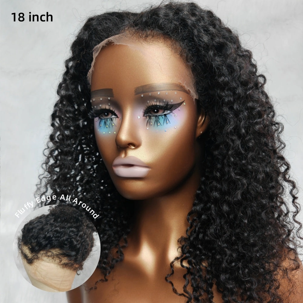 Skin Melt 360 Lace Knot-free Fluffy Edge Invisible Strap Human Hair Frontal Wig | Burmese Kinky Curly
