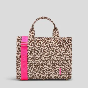 Small Bon Vivant Structured Tote Bag -- Leopard/Neon Pink