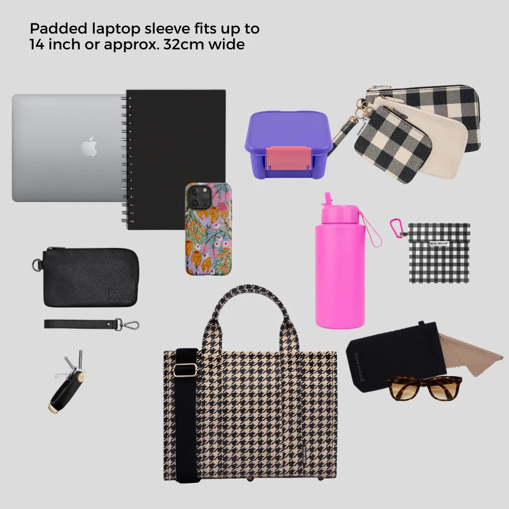 Small Structured Tote Bag -- Black Houndstooth