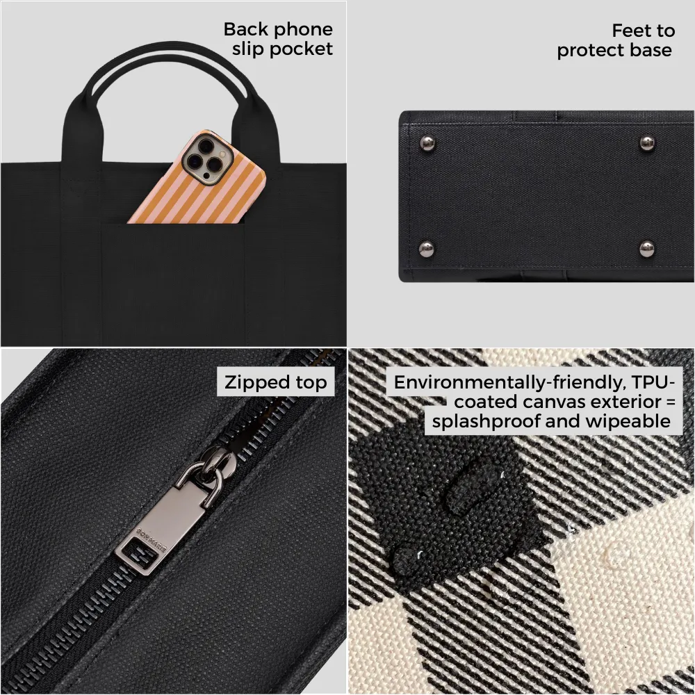 Small Structured Tote Bag -- Black Houndstooth