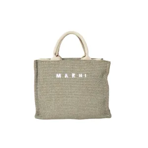 Small Tote Bag In Green Raffia Effect Fabric