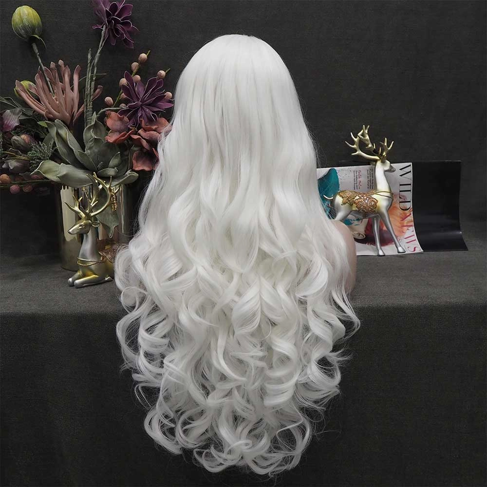 Snow Fairy -  Pure White Long Wavy Synthetic Lace Front Cosplay Wigs