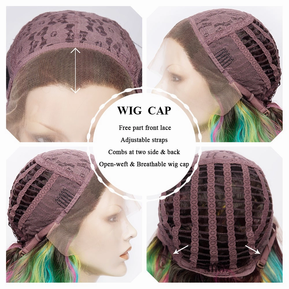 Spring-Iris Rainbow Green Synthetic Lace Wigs For Drag Queen