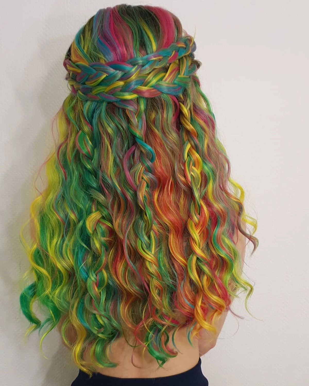Spring-Iris Rainbow Green Synthetic Lace Wigs For Drag Queen