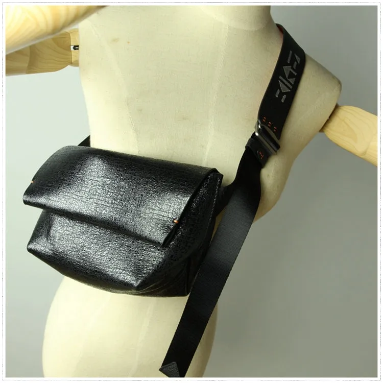 Stylish Womens Bright Black Leather Sling Bag Crossbody Shoulder Bag Purse Sling Pack for Ladies