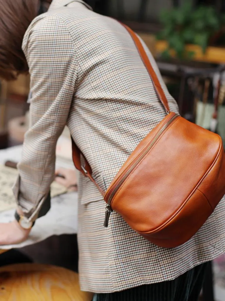 Stylish Womens Small Brown Leather Satchel Crossbody Bag Zipper Square Shoulder Bag
