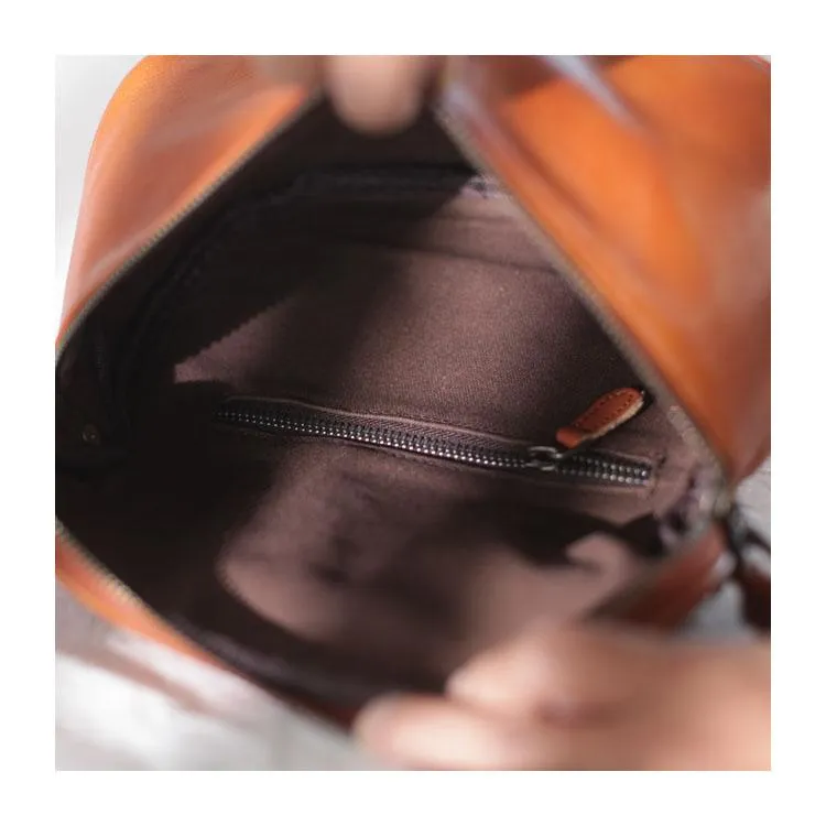 Stylish Womens Small Brown Leather Satchel Crossbody Bag Zipper Square Shoulder Bag