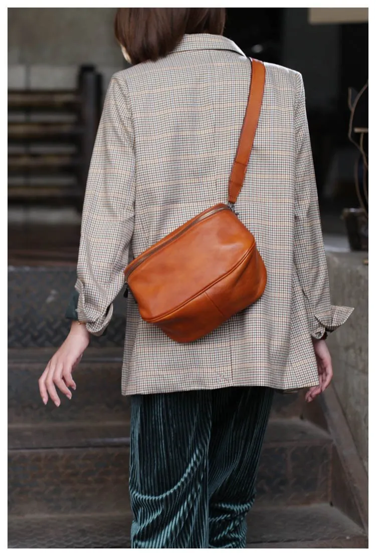 Stylish Womens Small Brown Leather Satchel Crossbody Bag Zipper Square Shoulder Bag