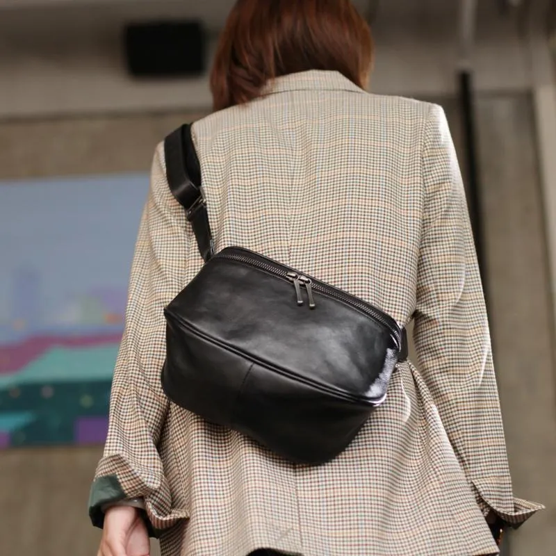 Stylish Womens Small Brown Leather Satchel Crossbody Bag Zipper Square Shoulder Bag