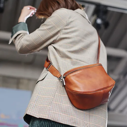 Stylish Womens Small Brown Leather Satchel Crossbody Bag Zipper Square Shoulder Bag
