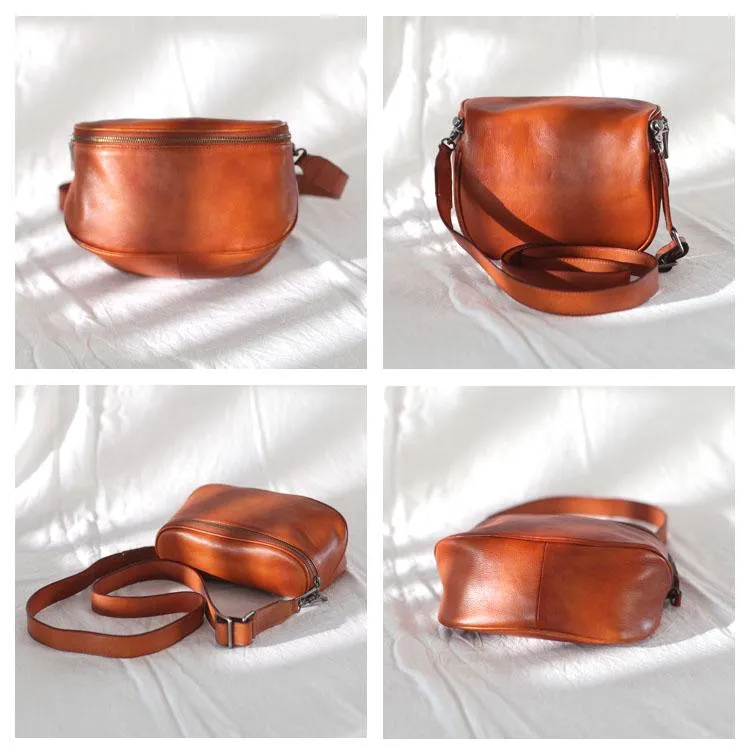Stylish Womens Small Brown Leather Satchel Crossbody Bag Zipper Square Shoulder Bag