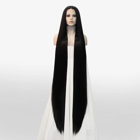 Super Long Black Silky Straight Synthetic Lace Front Wig