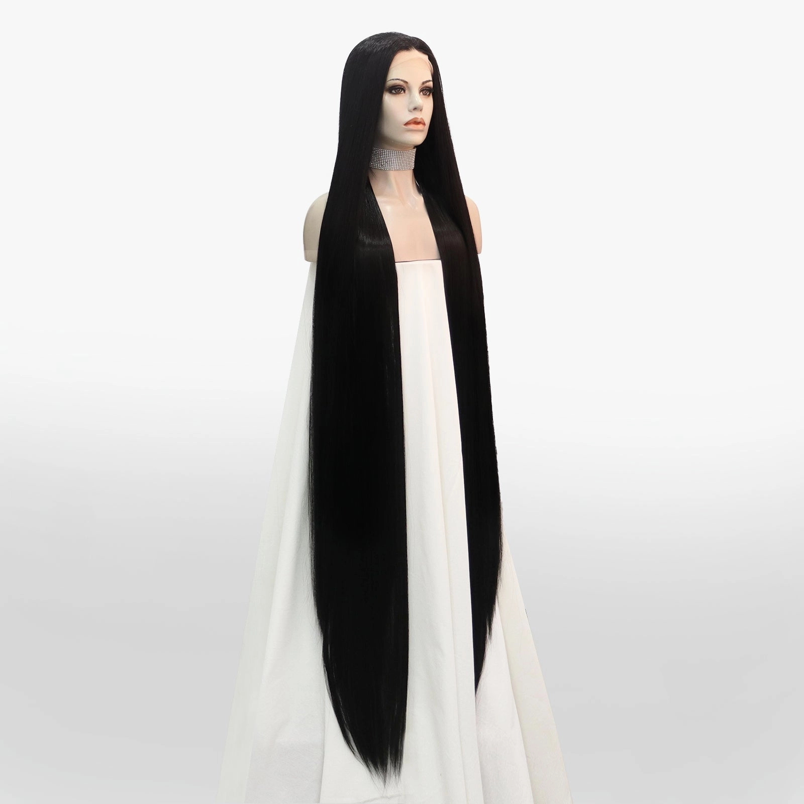 Super Long Black Silky Straight Synthetic Lace Front Wig