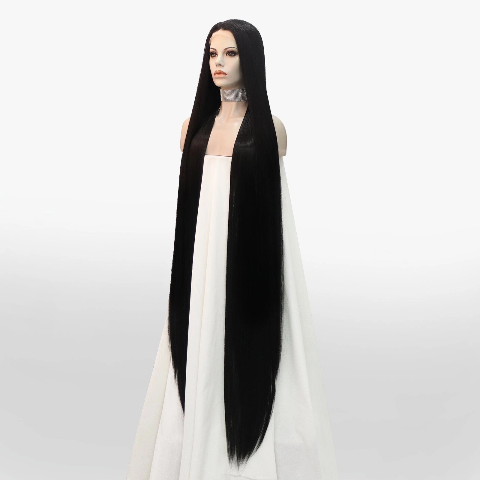 Super Long Black Silky Straight Synthetic Lace Front Wig