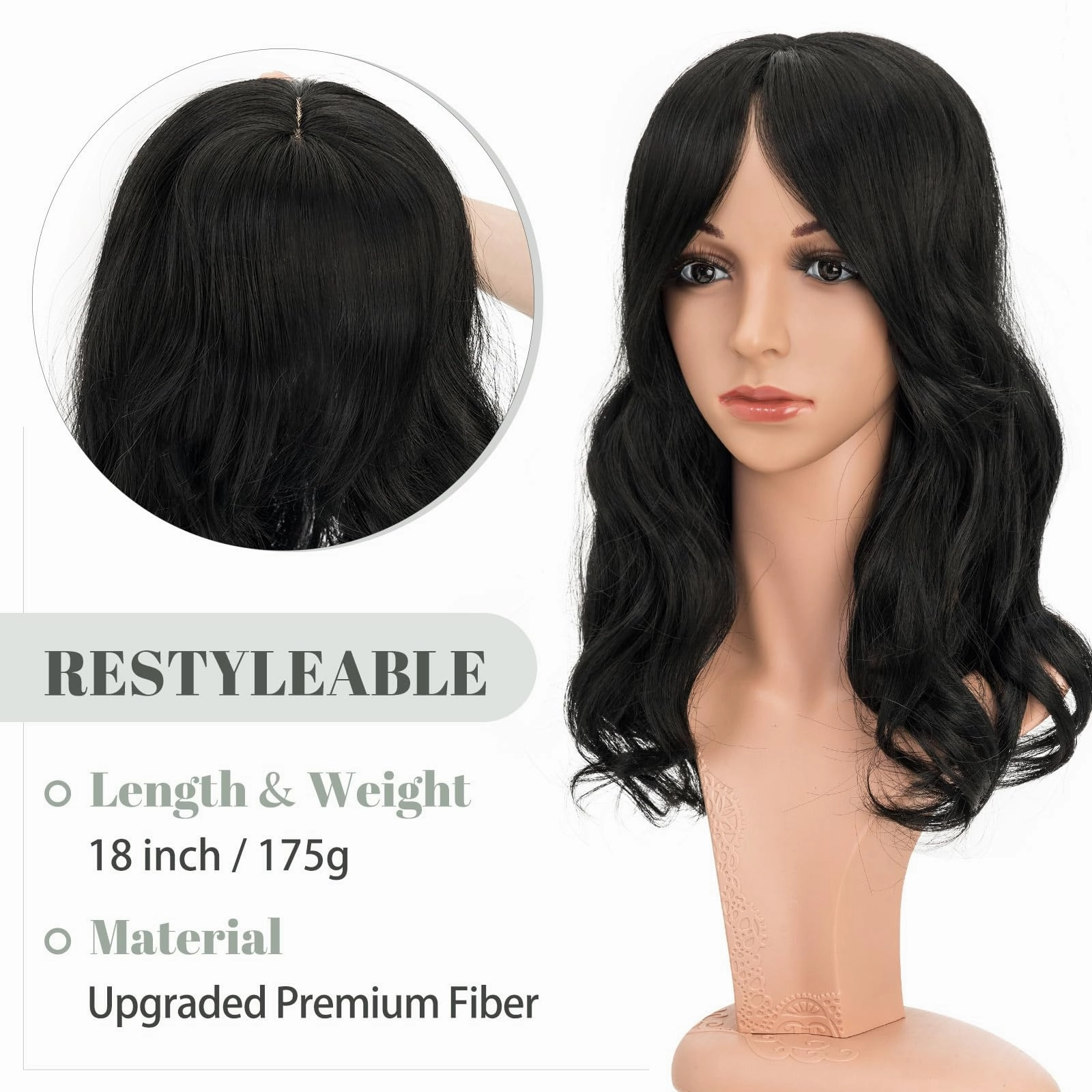 Synthetic Hair Topper 18 Inch with Bangs