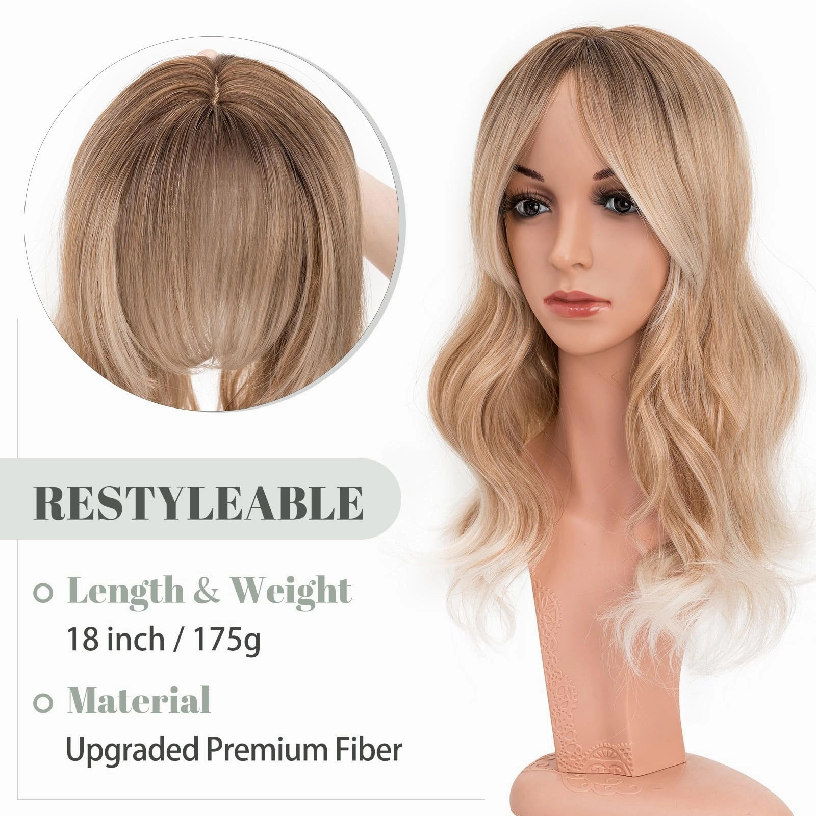 Synthetic Hair Topper 18 Inch with Bangs
