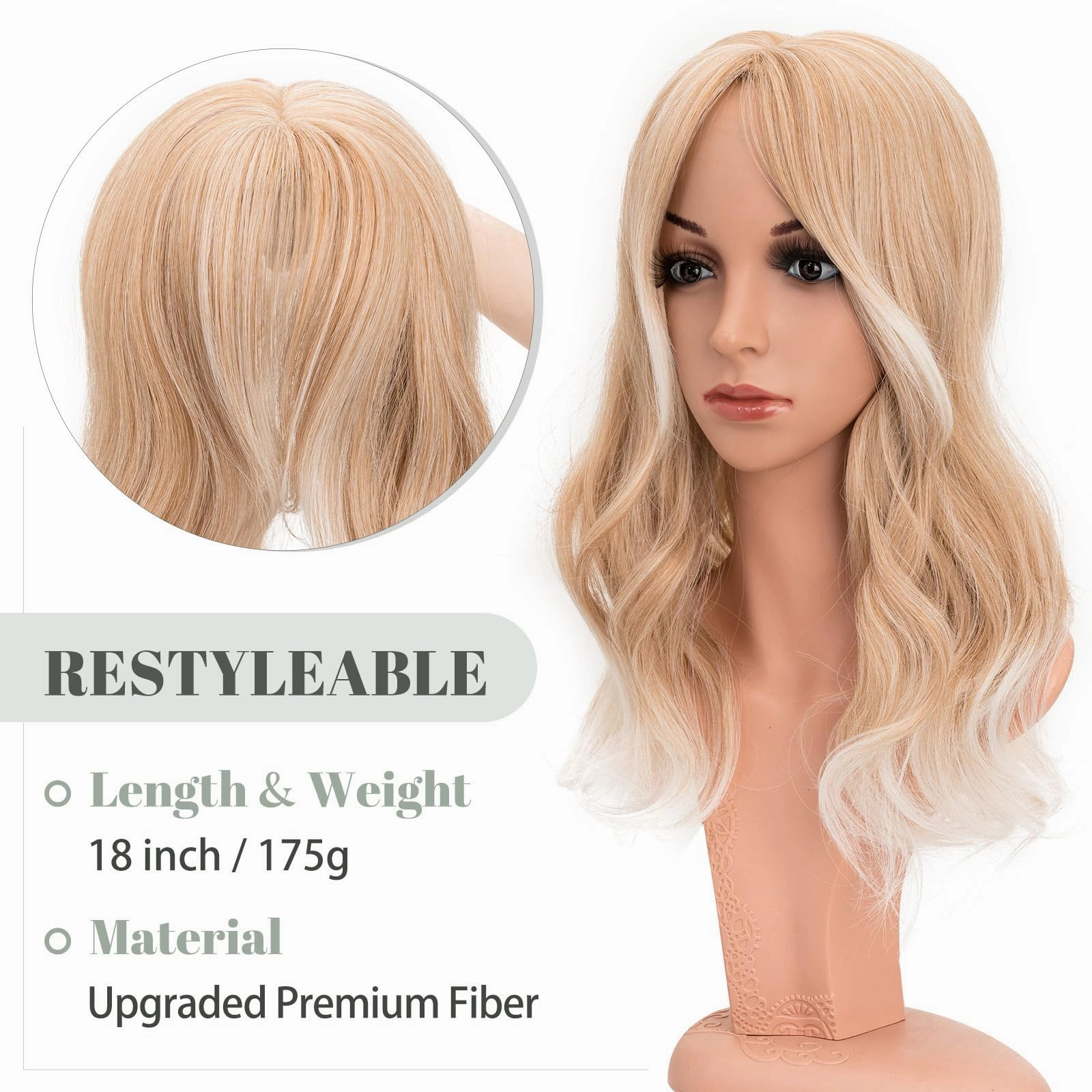 Synthetic Hair Topper 18 Inch with Bangs