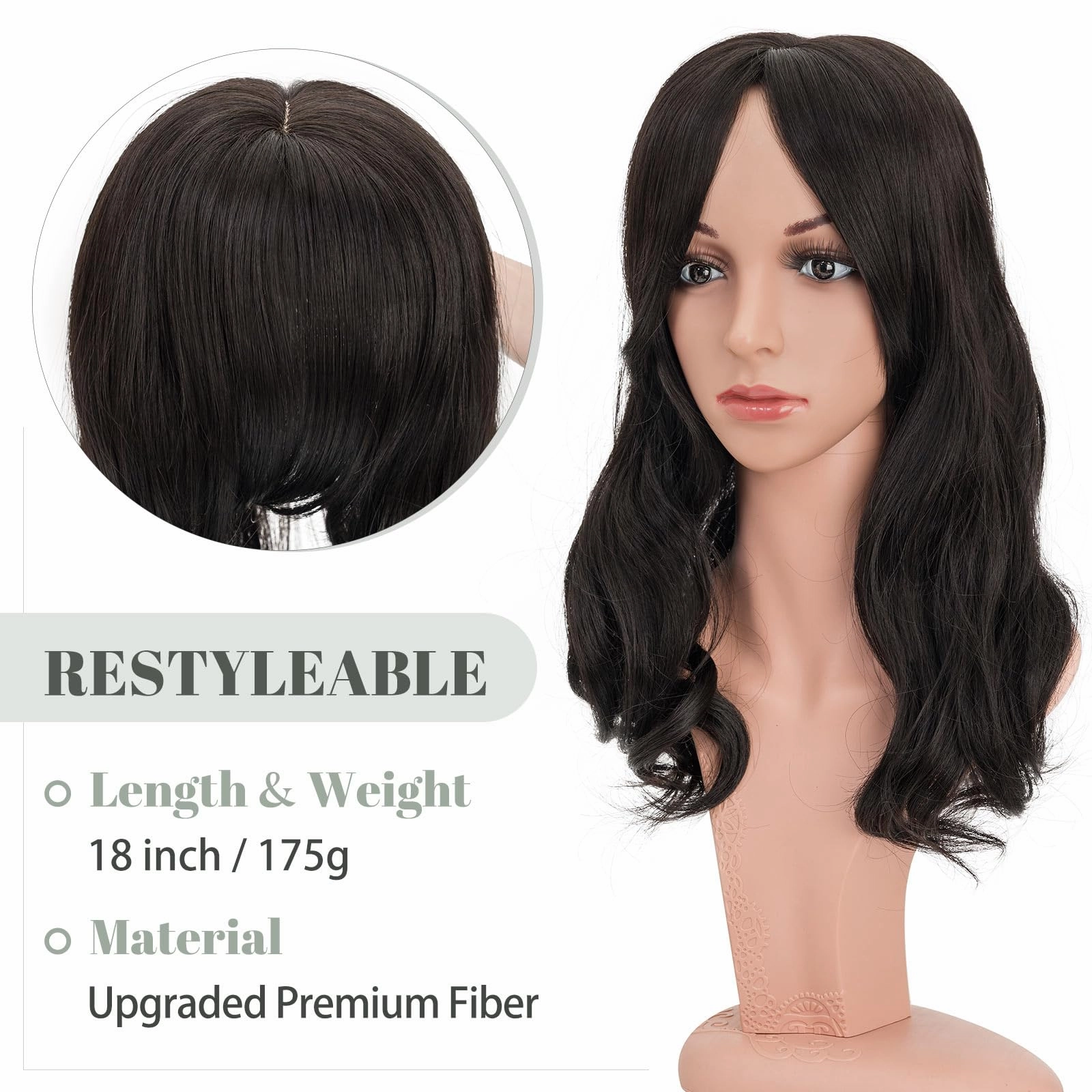 Synthetic Hair Topper 18 Inch with Bangs
