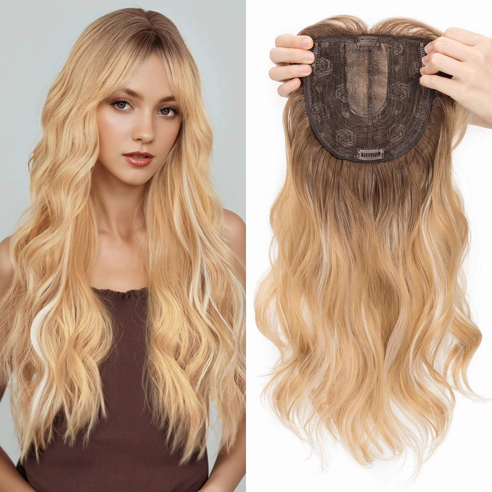 Synthetic Hair Topper 18 Inch with Bangs