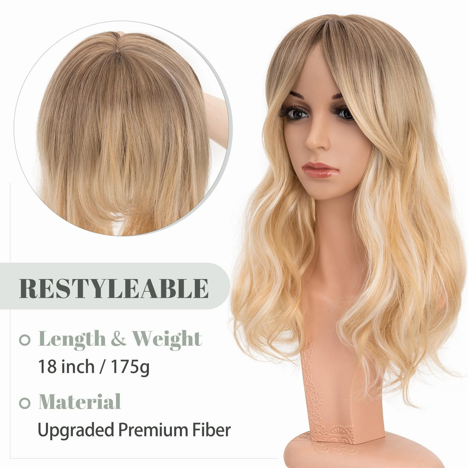 Synthetic Hair Topper 18 Inch with Bangs