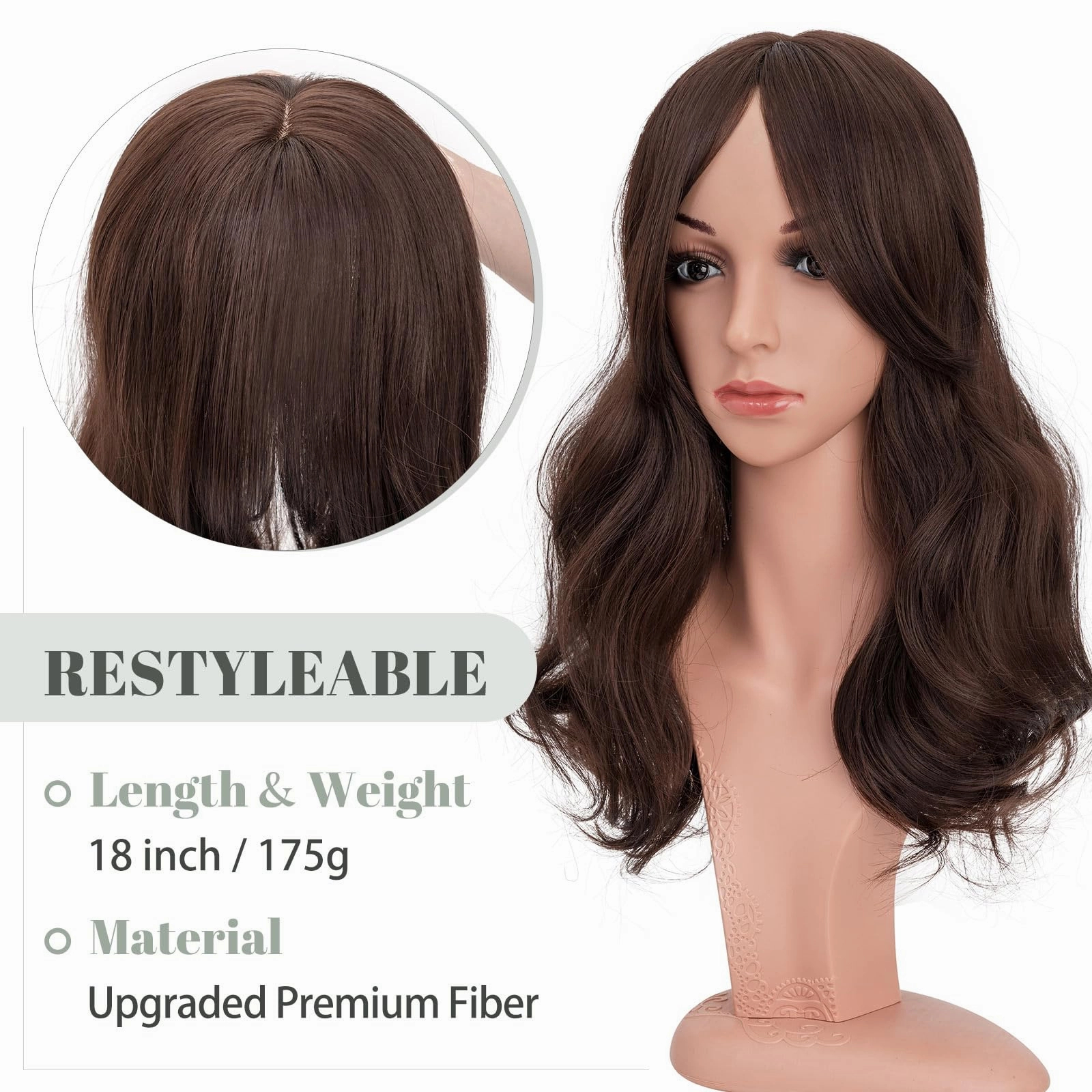 Synthetic Hair Topper 18 Inch with Bangs