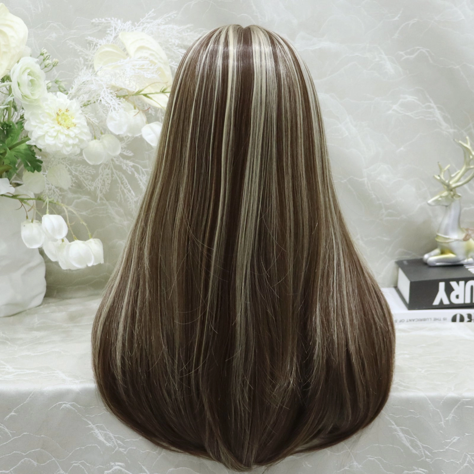 Taymay Chocolate Brown with Blonde Highlight Straight Synthetic Lace Wig