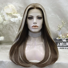 Taymay Chocolate Brown with Blonde Highlight Straight Synthetic Lace Wig