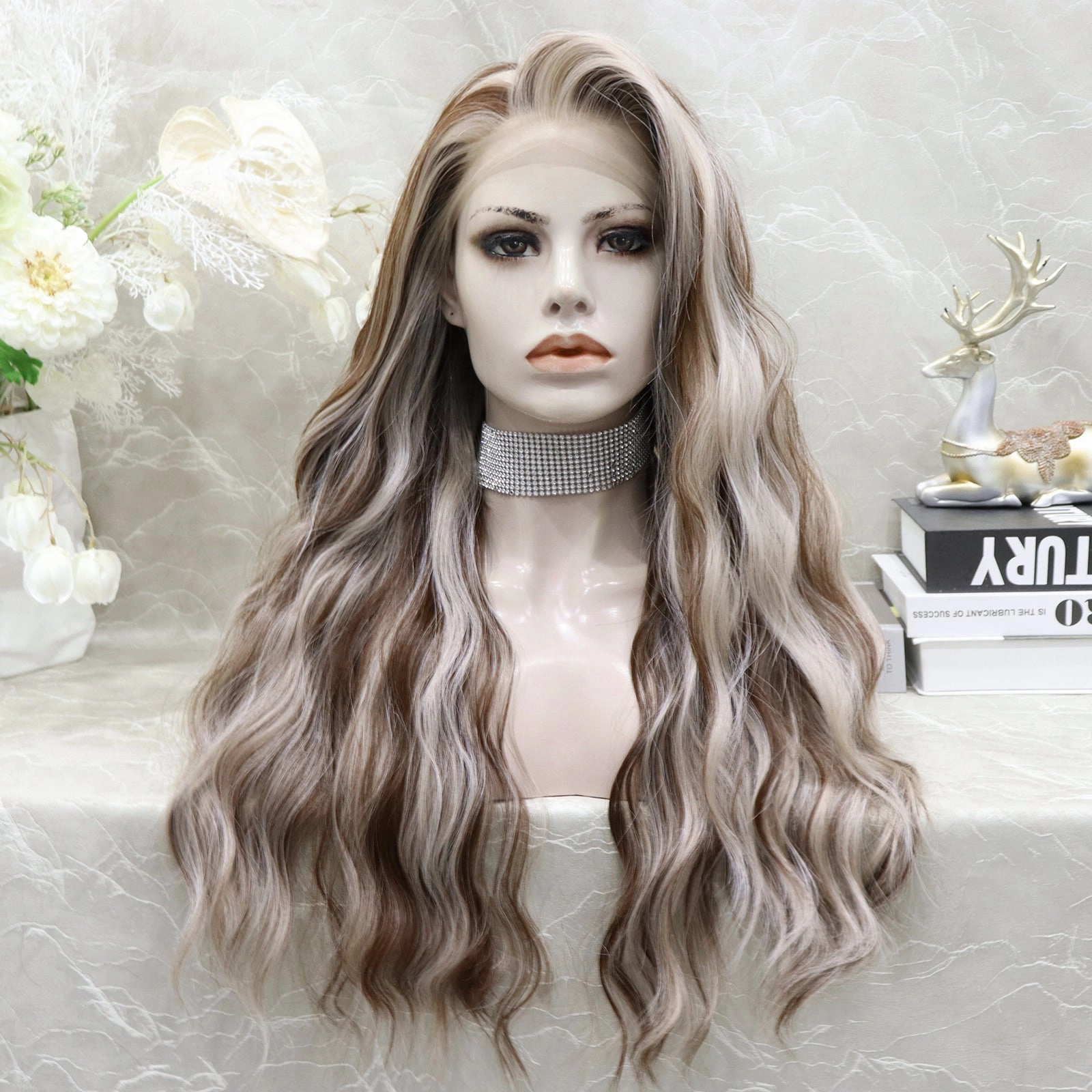 Tosha Imstyle New Blonde and Brown highligh Curly 26inches 13*4 Free Parting lace Front wig