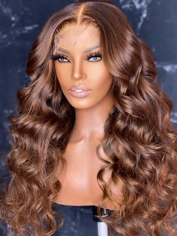 Undetectable HD Lace Brazilian Human Hair Body Wave Honey Brown 13x6 Lace Front Wigs NCF122